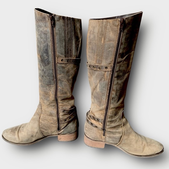 l e a t h e r :: Distressed Tall Leather Riding Boots - Picture 5 of 16
